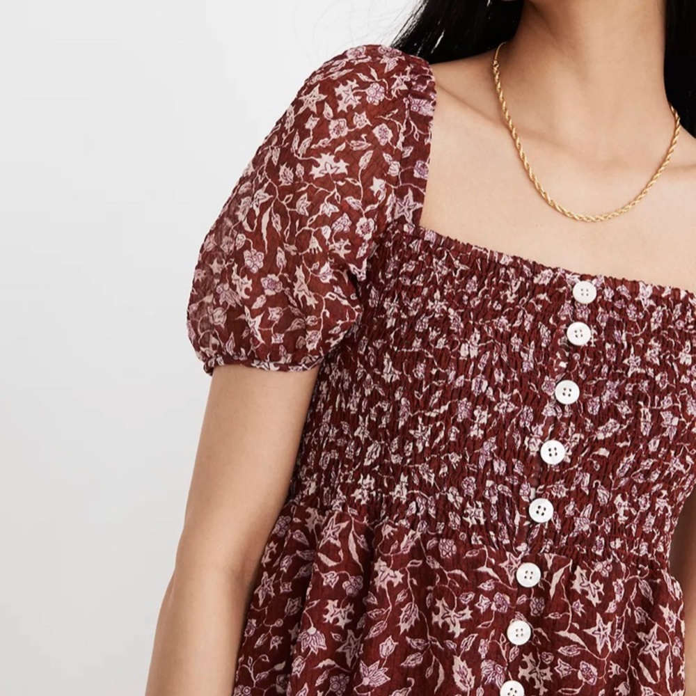 Madewell medium Lucie smocked button-front midi dress in Batik vine